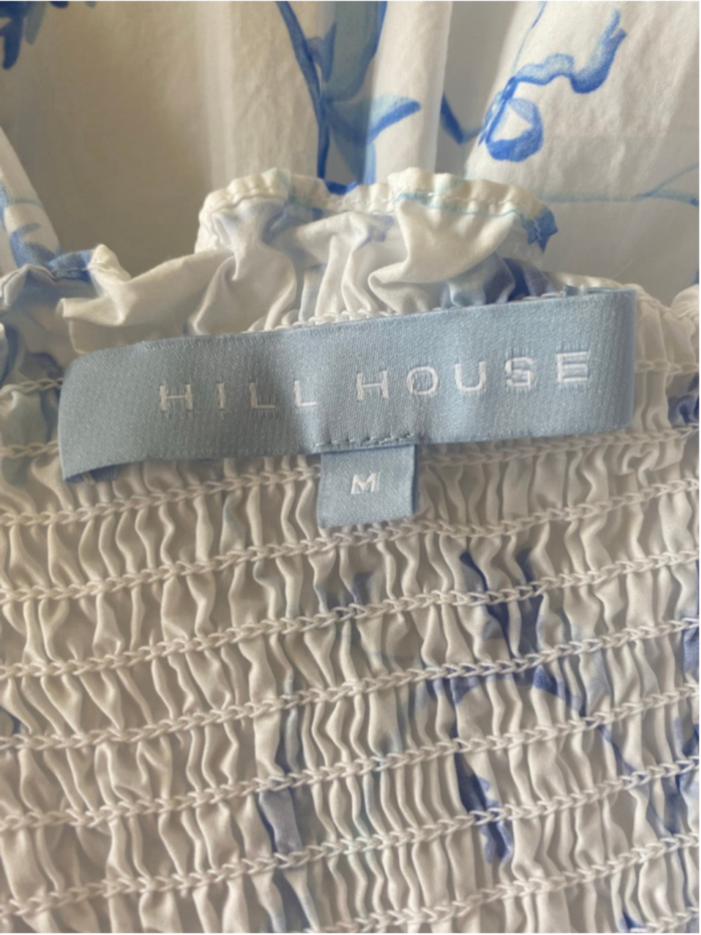 Hill House White Blue Floral Smocked Ruffle Midi Dress M - Picture 5 of 6